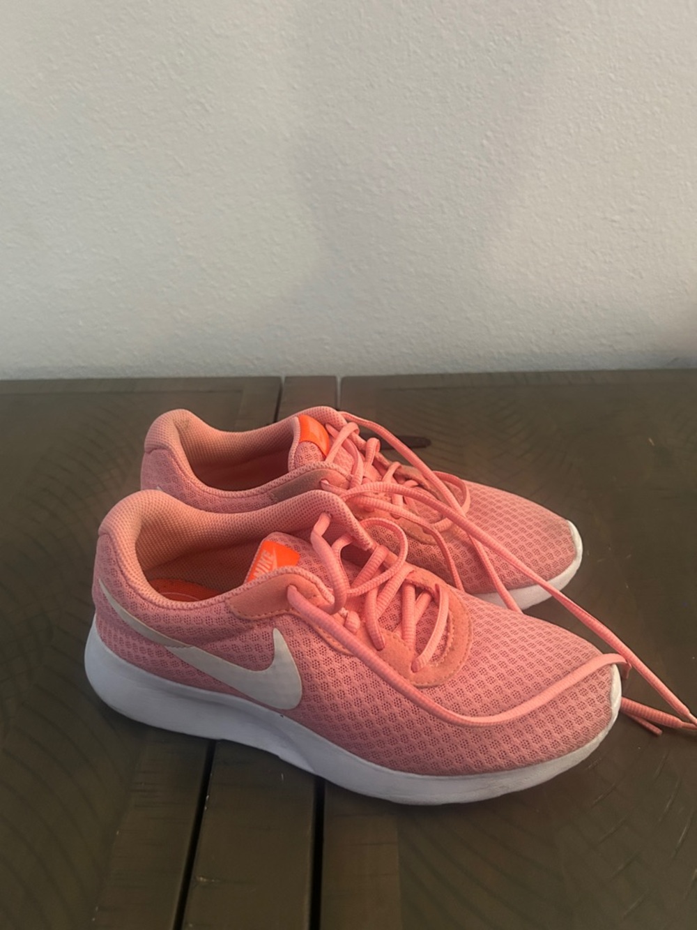 Nike Tanjun Coral Pink Mesh Sneakers with White Swoosh
